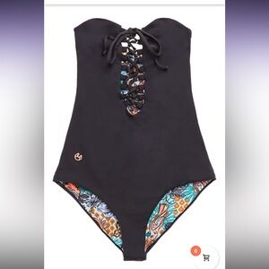 Blue/Grey/Black Reversible Halter One-Piece Swimsuit